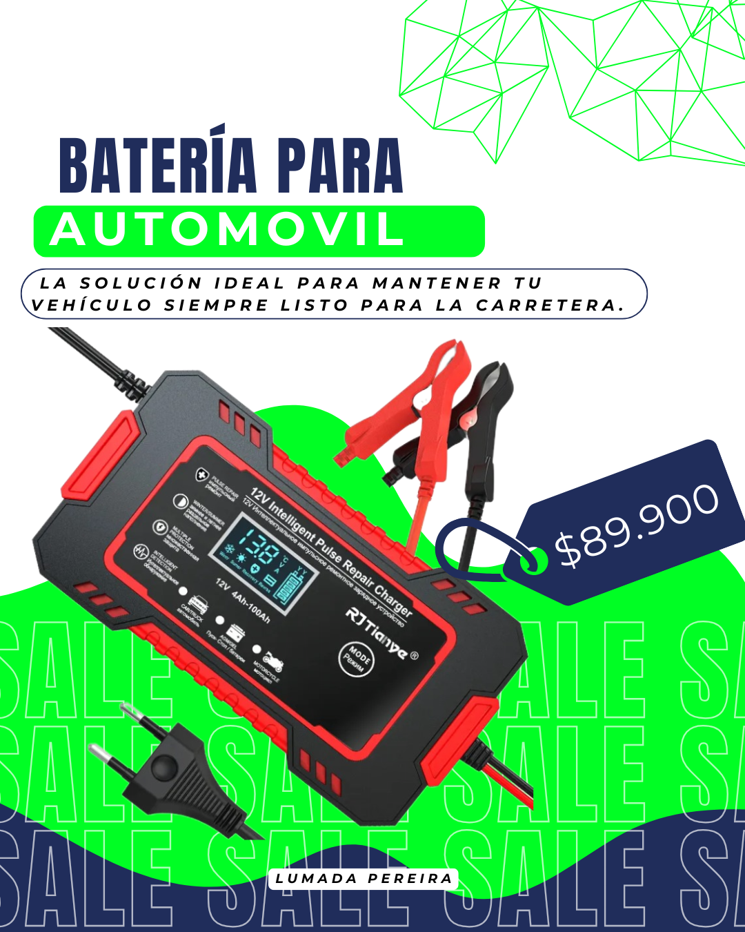 CARGADOR DE BATERIA PARA CARRO - VEHICULO